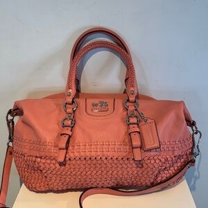 Coach Madison Woven Juliette Leather Satchel 2 Ways Shoulder Bag in salmon